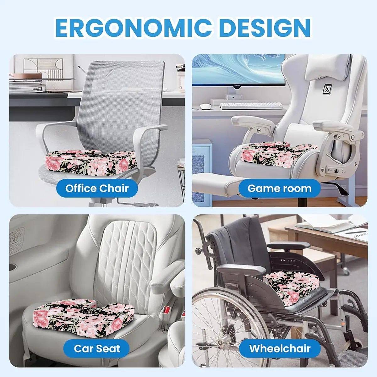 Floral Orthopedic Memory Foam Seat Black Cushion