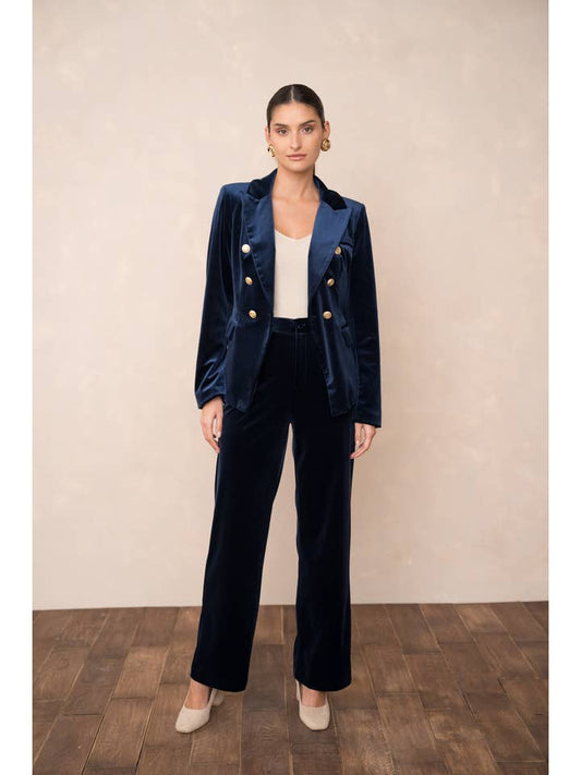 Elegant High-Waisted Straight-Cut Velvet Trousers with Side Pockets, Button Closure