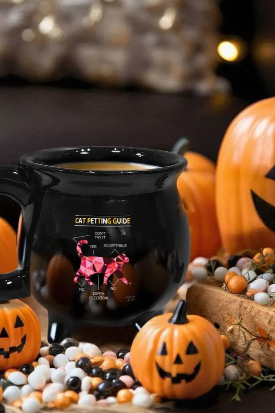 13OZ CAT PETTING GUIDE Cauldron Mug With Handle - IVORYNN