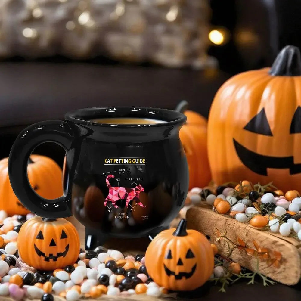 13OZ CAT PETTING GUIDE Cauldron Mug With Handle - IVORYNN