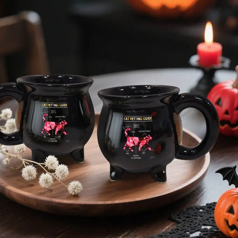 13OZ CAT PETTING GUIDE Cauldron Mug With Handle - IVORYNN