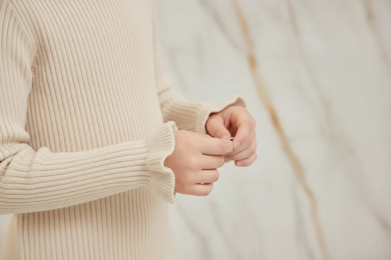 Bottoming Thik Fleece Lined Apricot Knitted Sweater