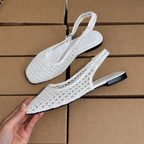 Niche Handmade Woven Fishnet Toe White Sandals
