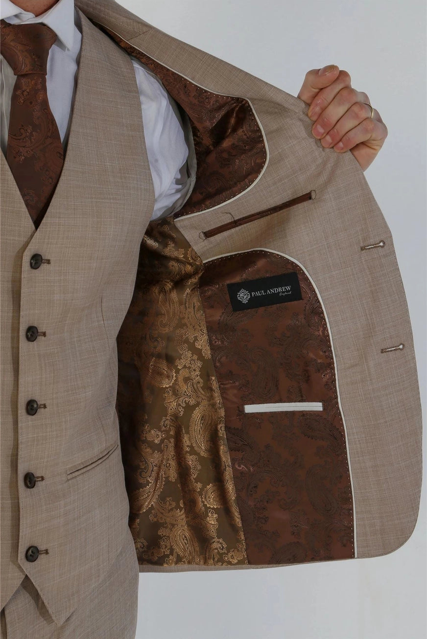 3 Piece Summer Wedding Fit Beige Suit