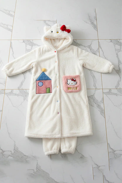 Thickeneded Velvet Flannel Warmth Red Bow kt Cat Cute Pajama