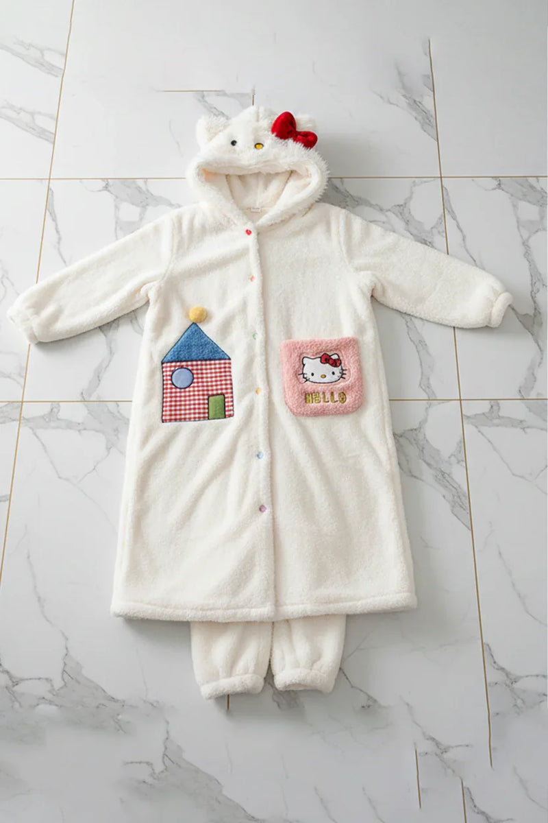 Thickeneded Velvet Flannel Warmth Red Bow kt Cat Cute Pajama