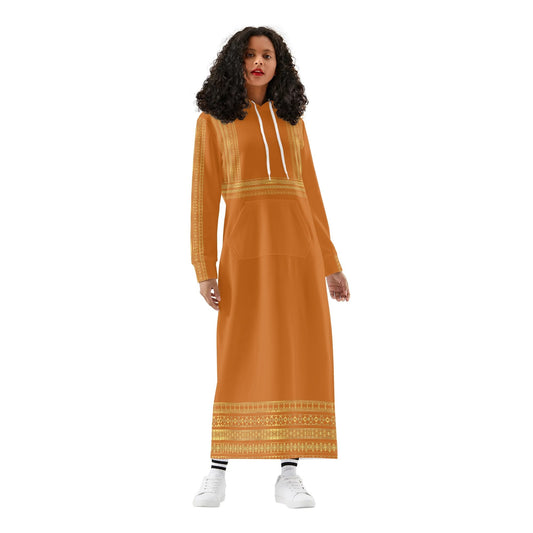 Velvet Casual Copper Long Hoodie Dress