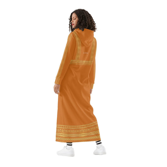 Velvet Casual Copper Long Hoodie Dress