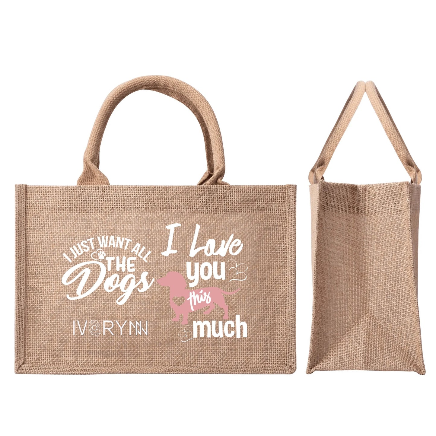 I Love You Dogs Reusable Jute Burlap Tote Bags