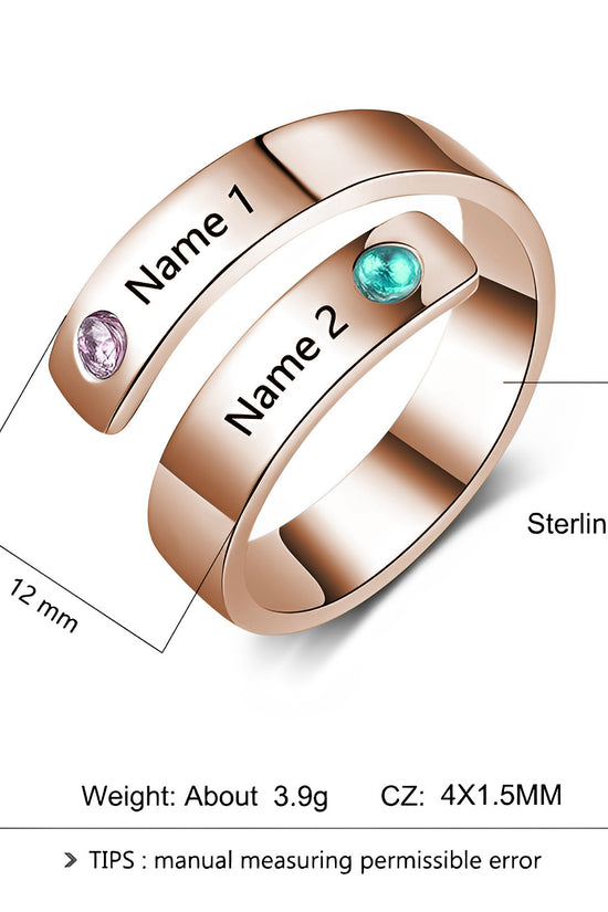 Rose Gold Custom Name 925 Silver Rhinestone Ring