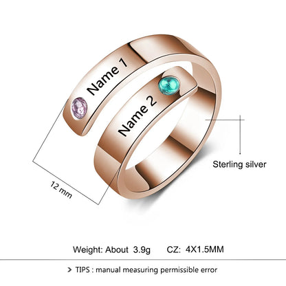 Rose Gold Custom Name 925 Silver Rhinestone Ring