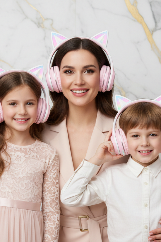 عائلة ترتدي السماعة الوردية - لقطة 1