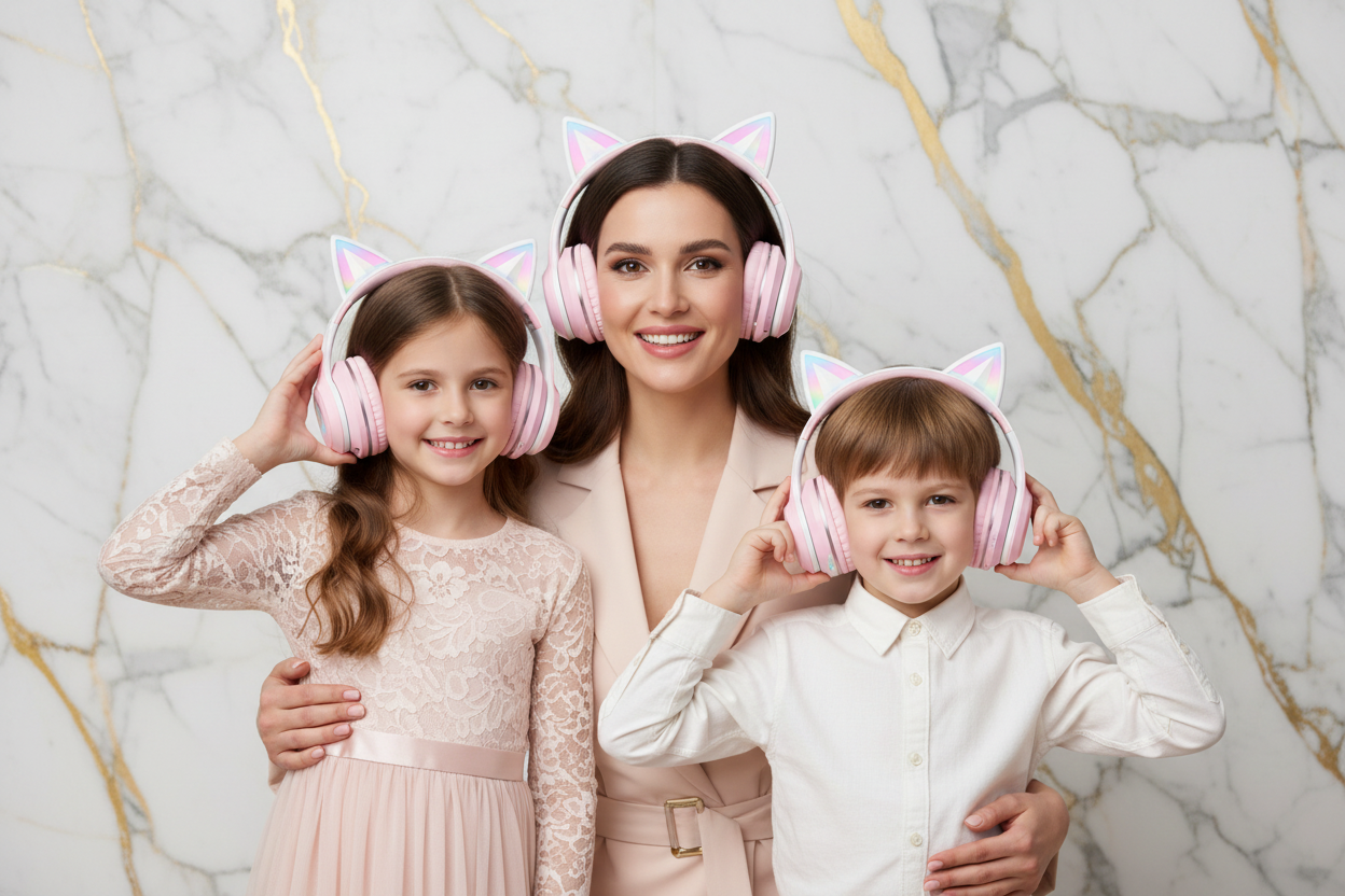 عائلة ترتدي السماعة الوردية - لقطة 1