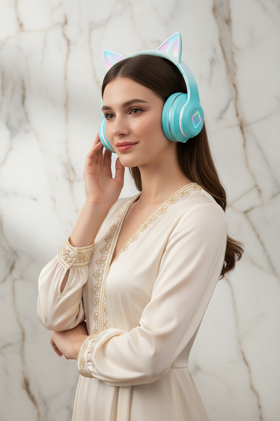 امرأة ترتدي السماعة الفيروزية - لقطة 1