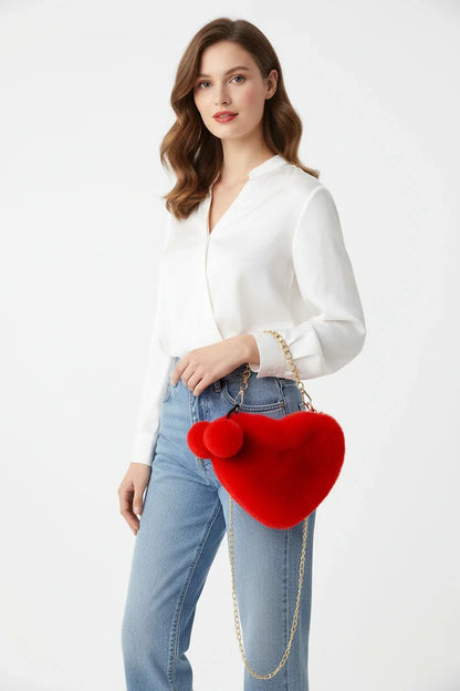 Korean Style Red Love Chain Fluff Bag