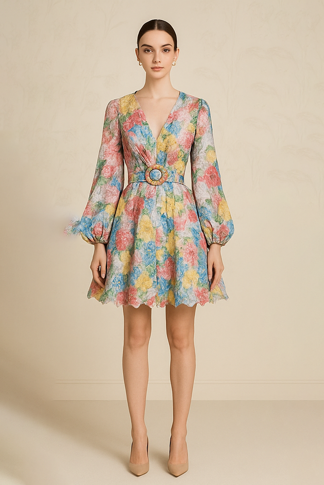 Fairycore V-Neck Casual Midi Puff Dress