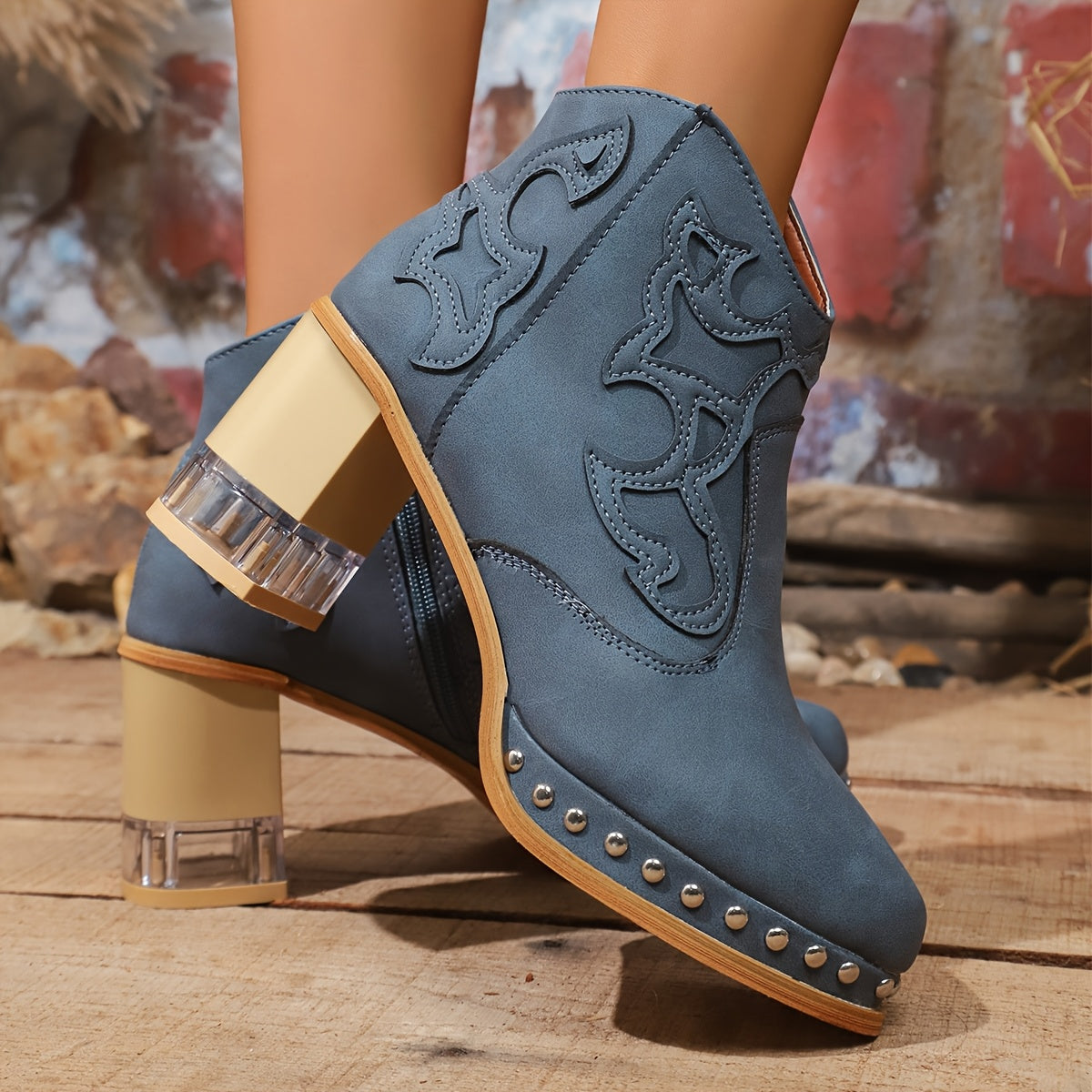 Elegant High Heels Chunky Royal Blue Platform Boot