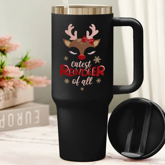 Cutest Reindeer Insulated Travel Tumbler with Handle and Straw