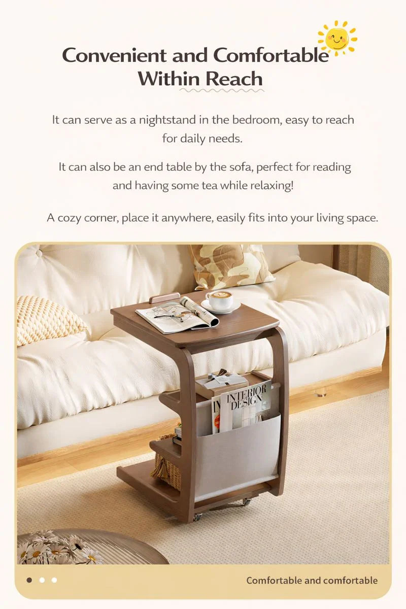 Solid Wood Movable Sofa Side Table
