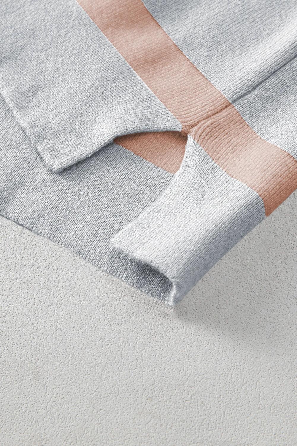 Striped Patchwork Drop Shoulder Khaki Sweater