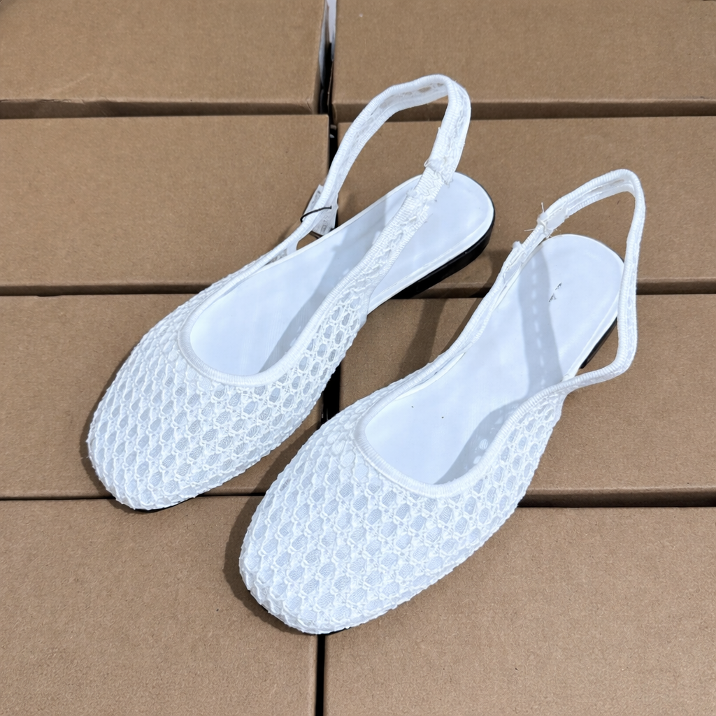 Niche Handmade Woven Fishnet Toe White Sandals