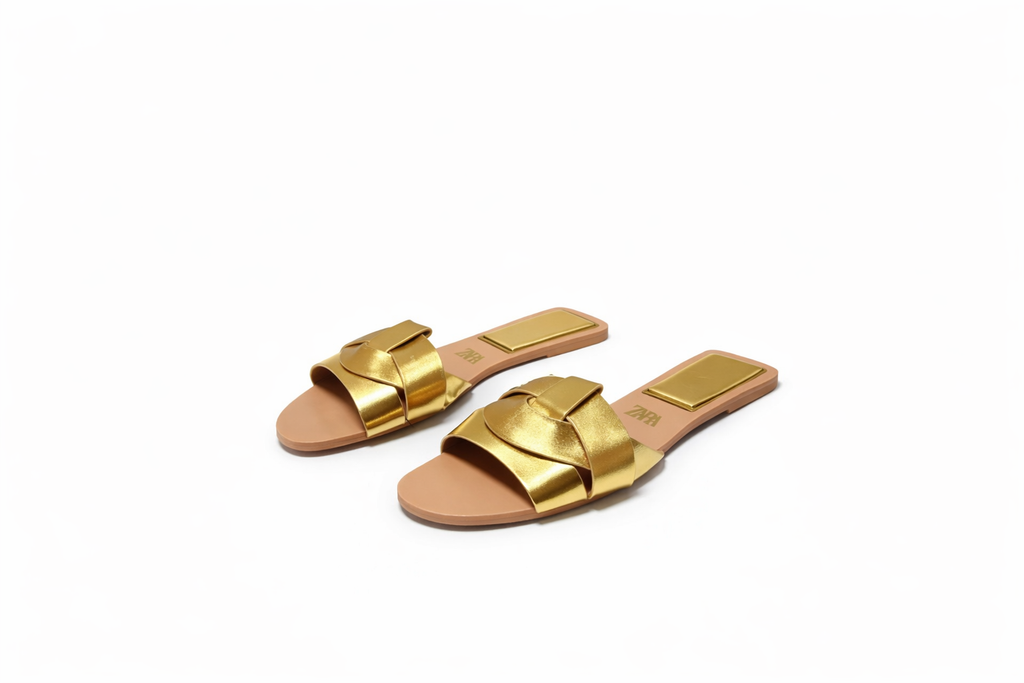 Flats Cow Gold Leather Sandals