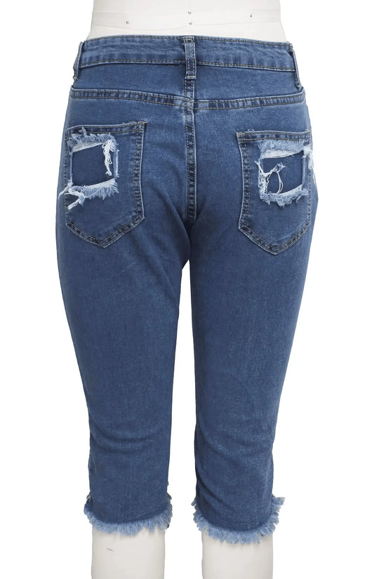 2 PCS Ripped High Waist Stretchy Knee Length Denim - IVORYNN