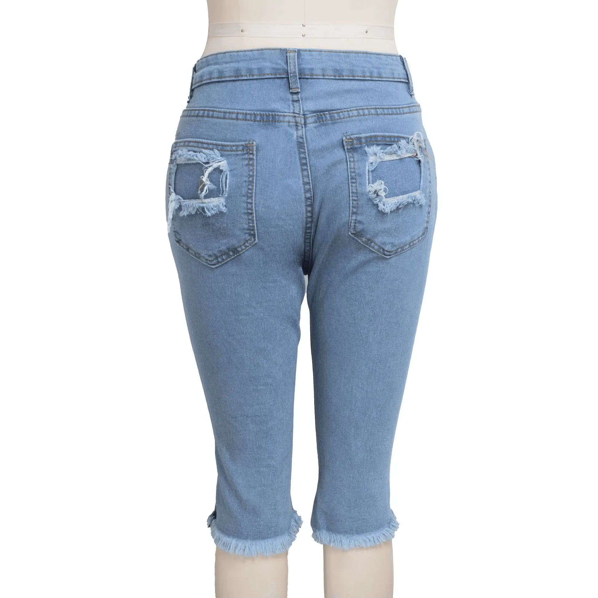 2 PCS Ripped High Waist Stretchy Knee Length Denim - IVORYNN