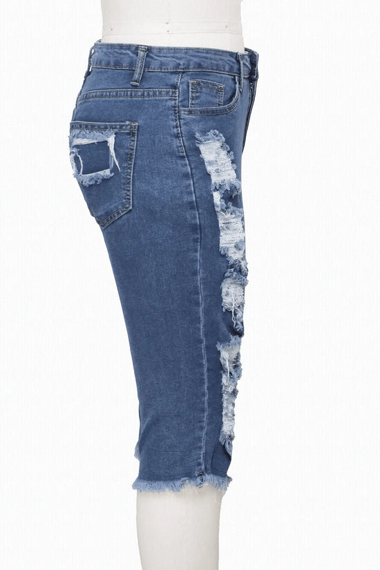 2 PCS Ripped High Waist Stretchy Knee Length Denim - IVORYNN