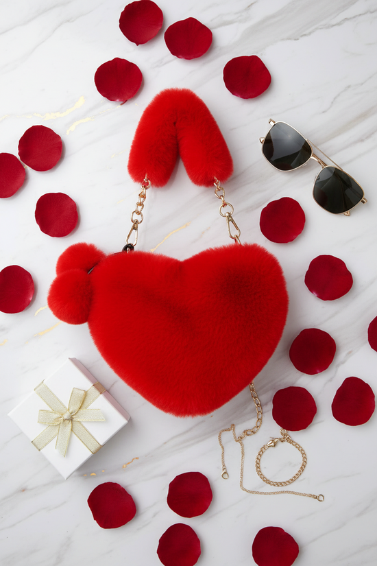 Korean Style Red Love Chain Fluff Bag