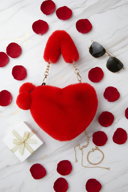 Korean Style Red Love Chain Fluff Bag
