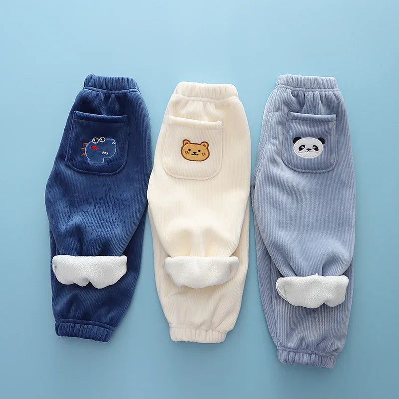 Fleece Lined Children's Thickened Deep Blue Pants