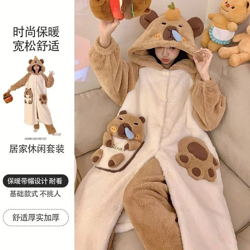 Thickeneded Velvet Flannel Warmth Snot bala Cute Pajama