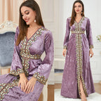 Luxury Pink Velvet Floral Weaving Moroccan Kaftan