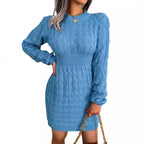Cable-Knit Openwork Blue Sweater Dress