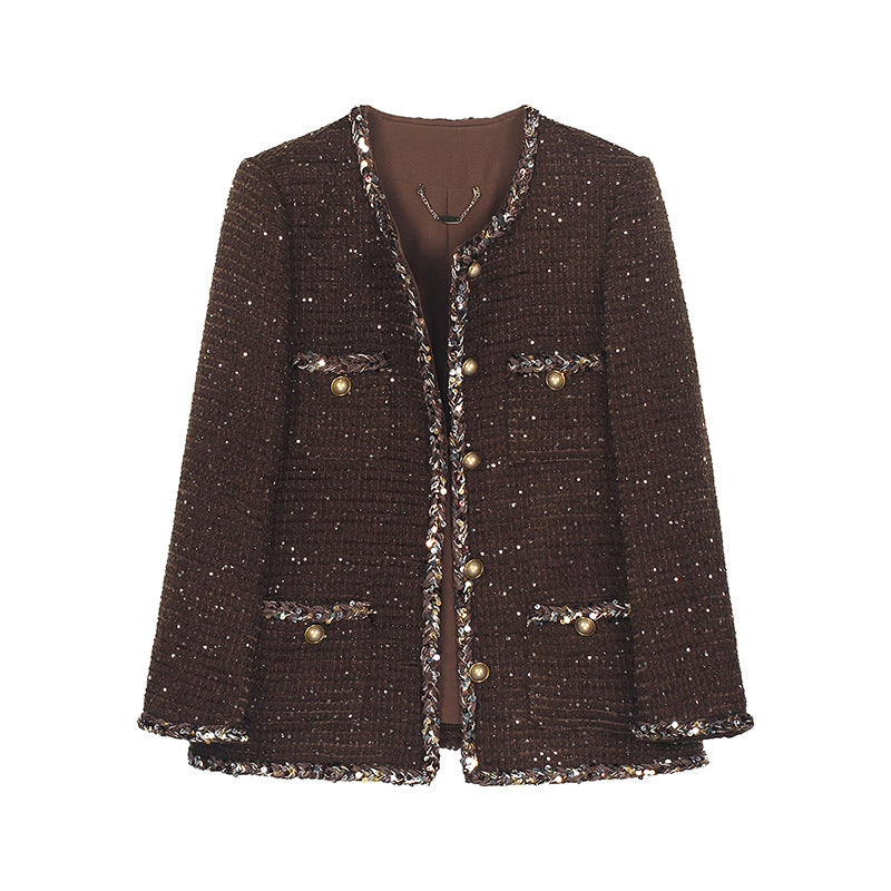 French Socialite Style Coffee Tweed Jacket
