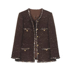 French Socialite Style Coffee Tweed Jacket