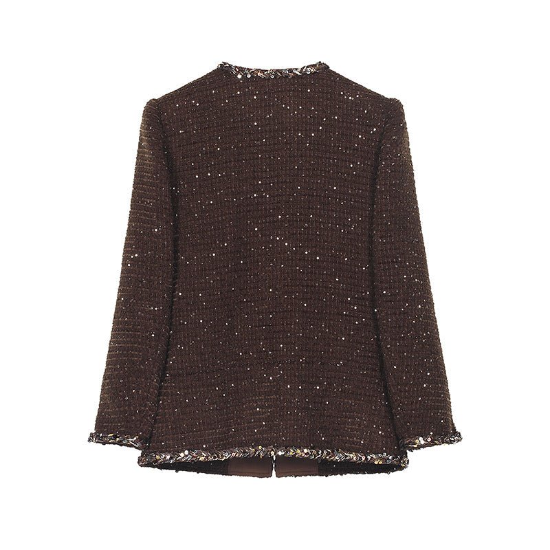 法式名媛风咖啡色粗花呢夹克