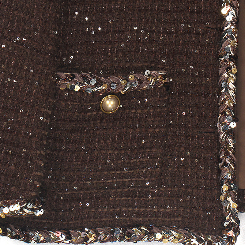French Socialite Style Coffee Tweed Jacket
