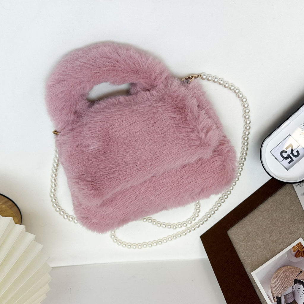 Fluffy Chain Flap Dusty Pink Crossbody Bag