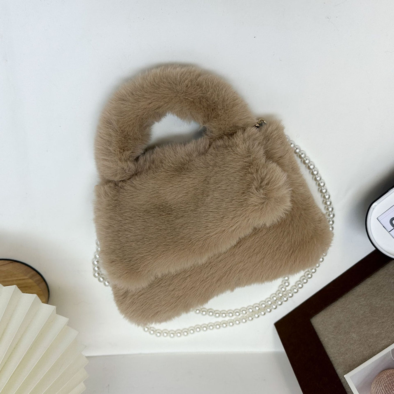 Fluffy Chain Flap Dark khaki Crossbody Bag