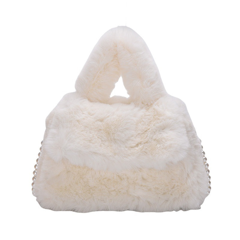 Fluffy Chain Flap Off White Crossbody Bag