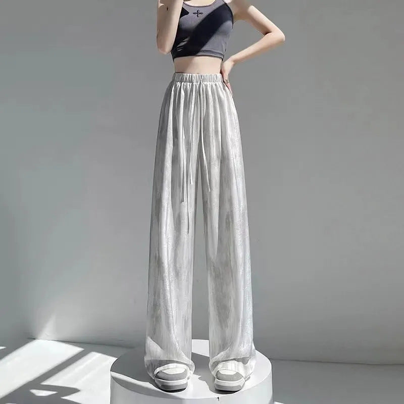 Loose Sstraight Silk Satin Wide Leg White Trousers