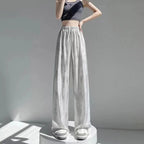 Loose Sstraight Silk Satin Wide Leg White Trousers