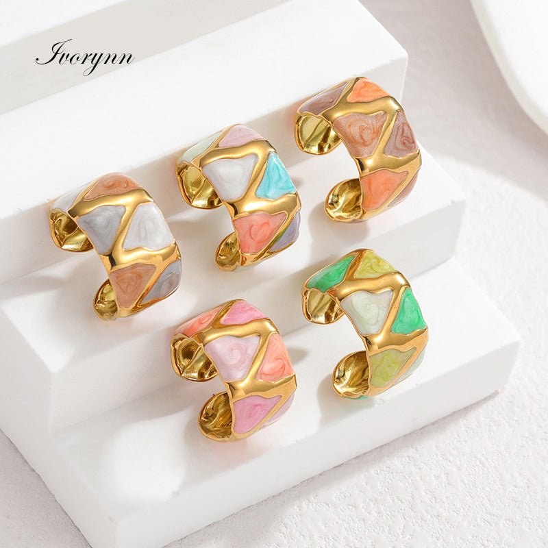 Stainless Steel 18K Gold Green Ring