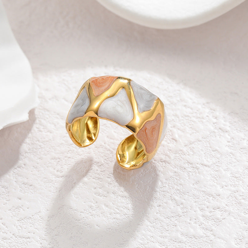 Stainless Steel 18K Gold Grey Ring