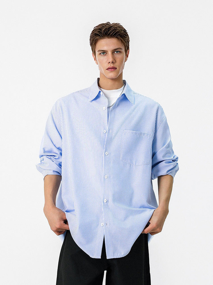Windproof Moonlight Blue Striped Shirt