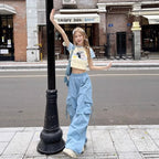 Retro Workwear Casual Loose Blue Pants