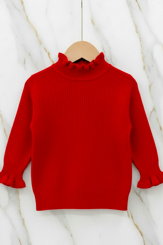 Bottoming Thik Fleece Lined Red Knitted Sweater
