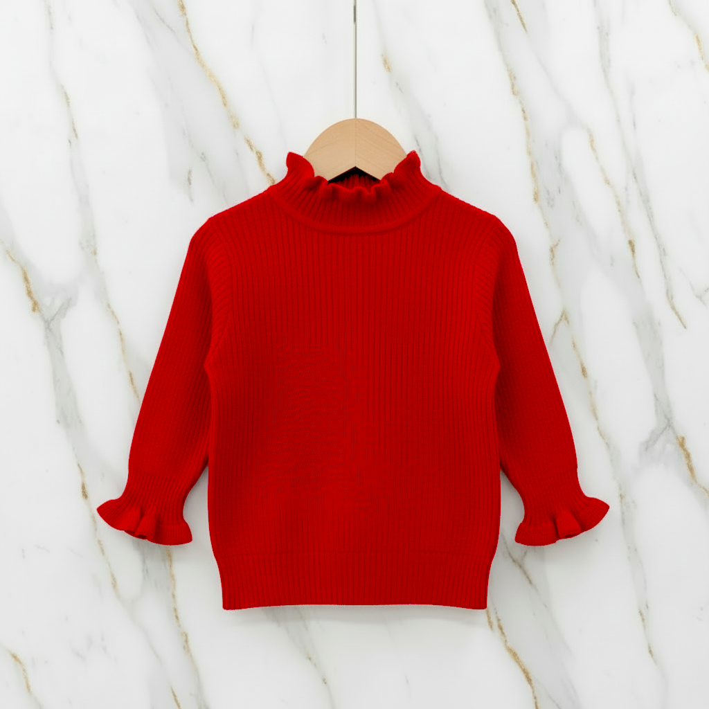 Bottoming Thik Fleece Lined Red Knitted Sweater